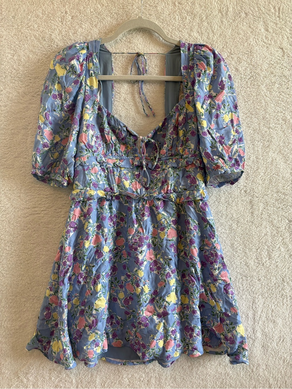 For Love and Lemons Charlene Floral Puff Sleeve Mini Dress Size Medium